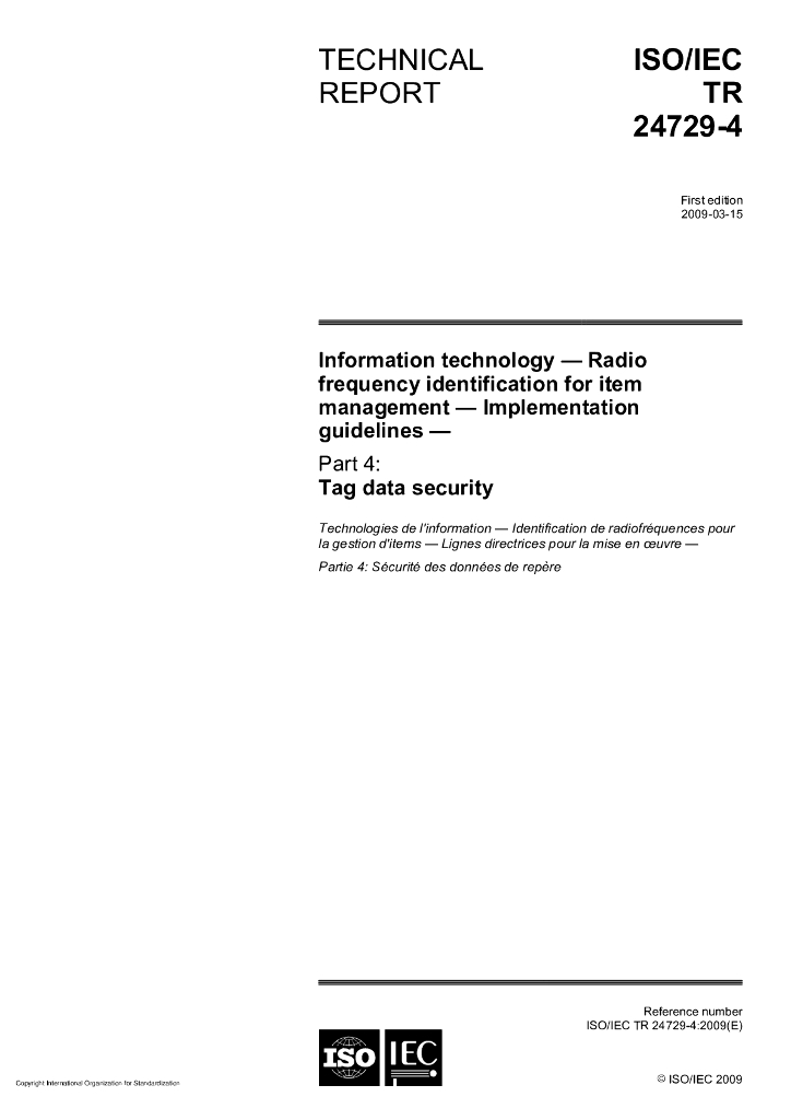 ISO/IEC TR 24729-4-2009 信息技术 项目管理的射频识别 实施指南 第4部分：标签数据安全