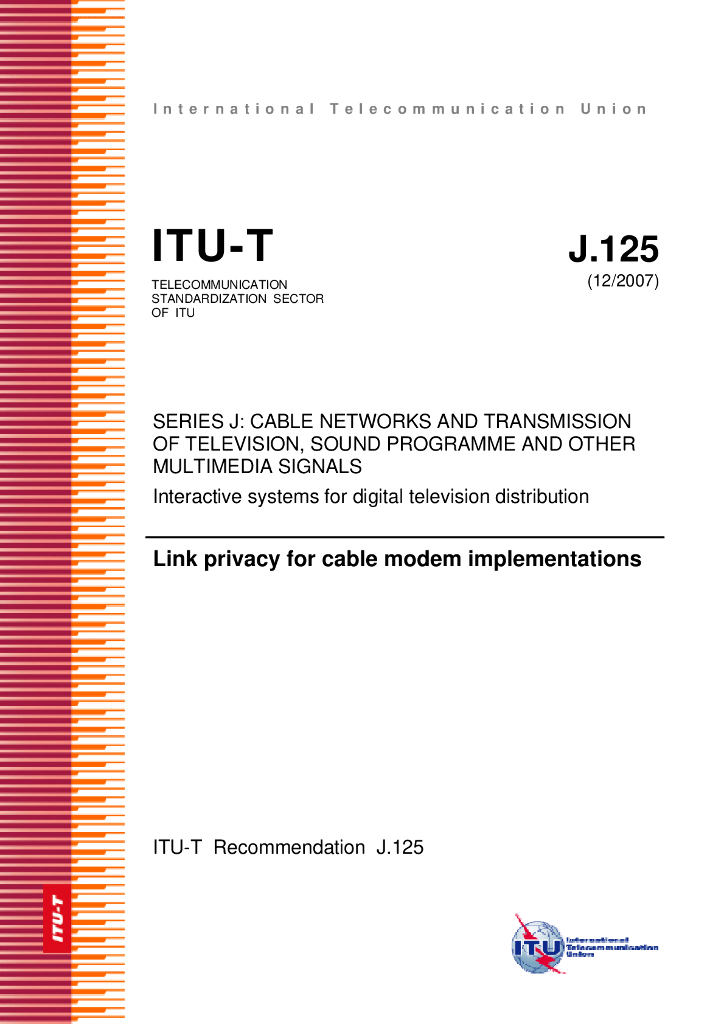 ITU-T J.125-2007 电缆调制解调器实施的链路安全
