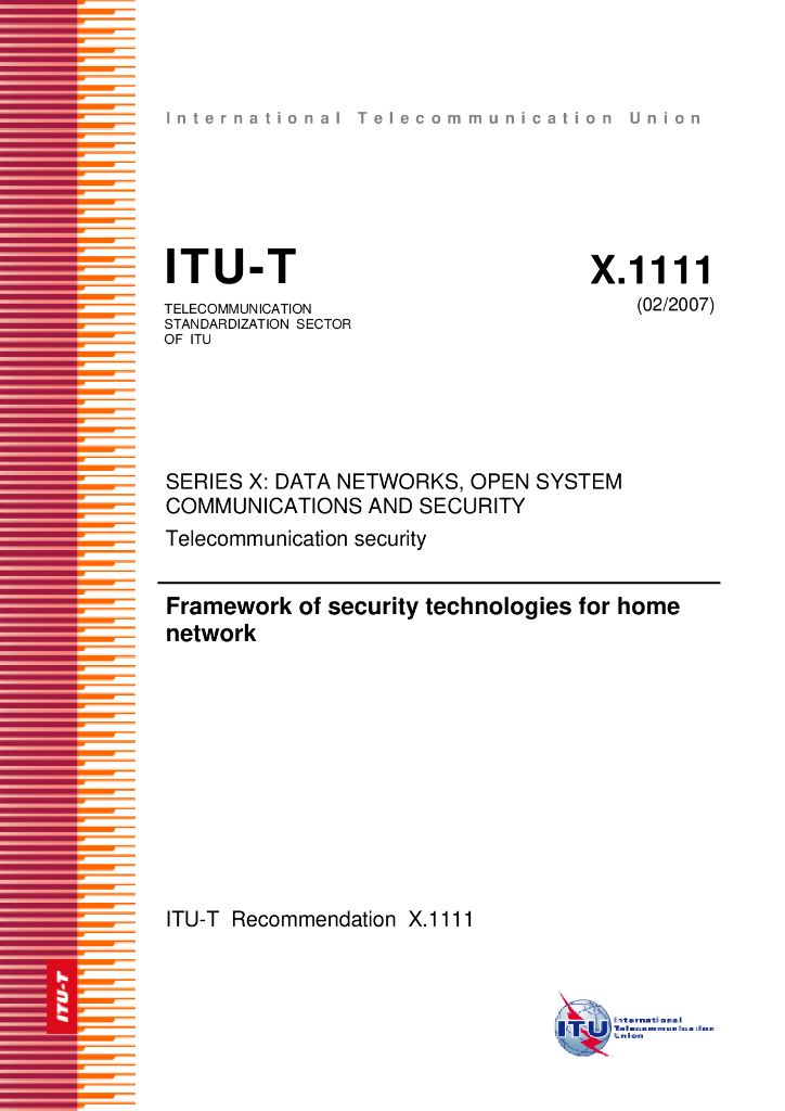 ITU-T X.1111-2007 家庭网络的安全技术框架