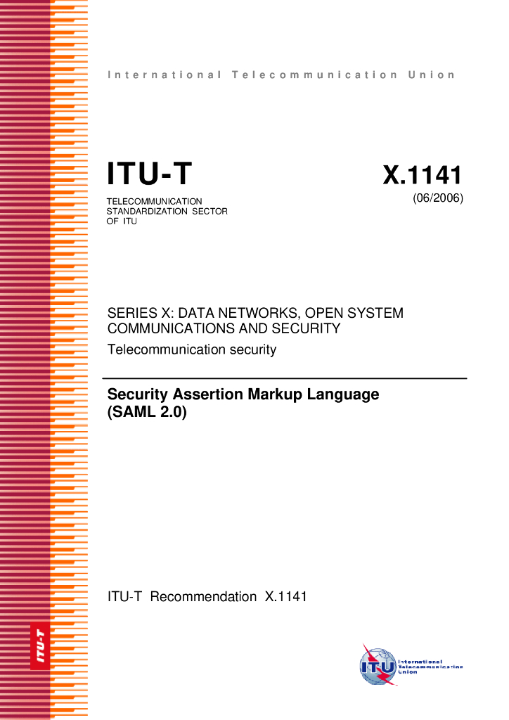 ITU-T X.1141-2006 安全断言标记语言(SAML 2.0)