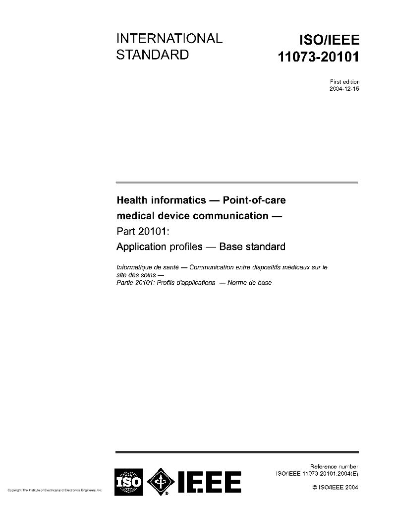 ISO/IEEE 11073-20101-2004 保健信息 照顾点医用设备通信 第20101部分：应用协议 基本标准
