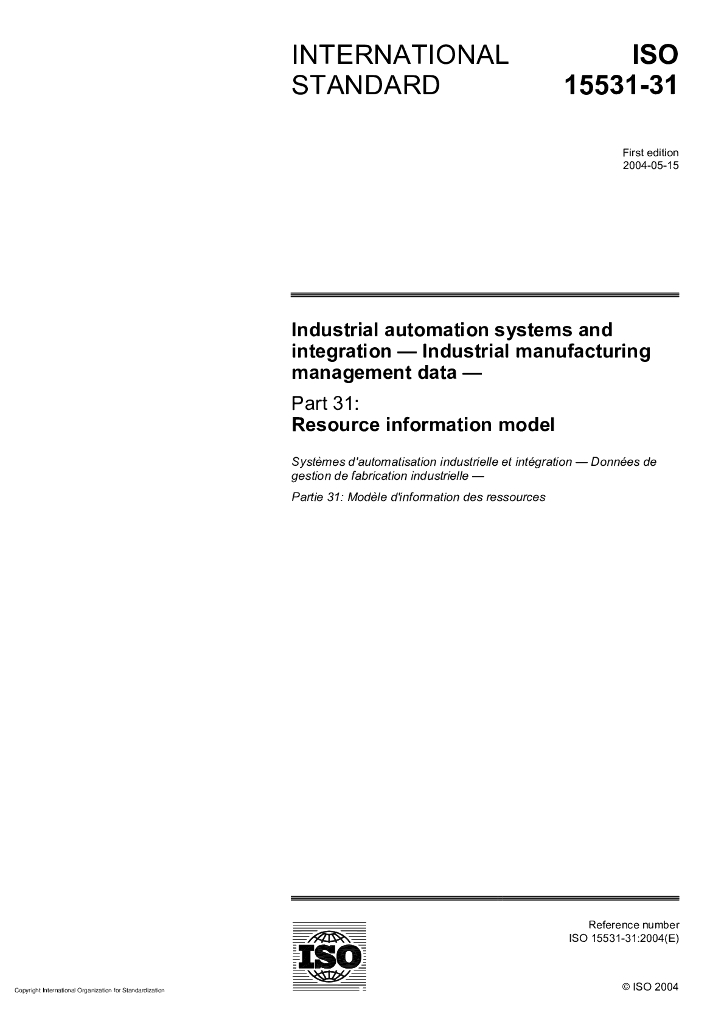 ISO 15531-31-2004 工业自动化系统和集成 工业加工管理数据 第31部分：资源信息模型
