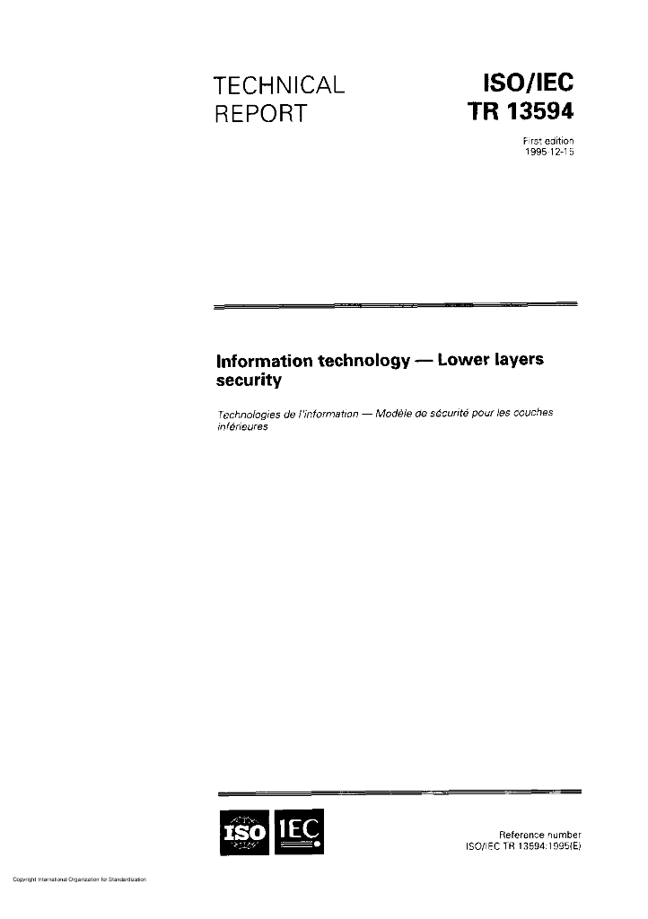 ISO/IEC TR 13594-1995 信息技术 低层安全