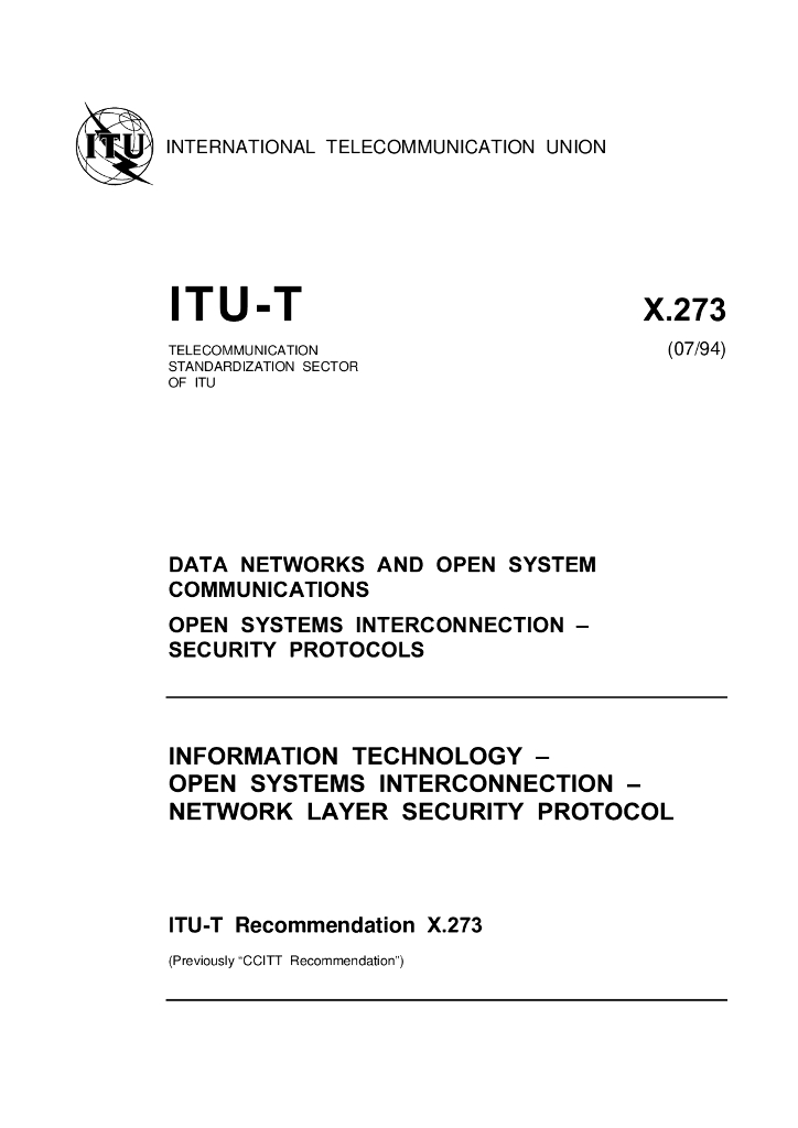 ITU-T X.273-1994 信息技术 开放系统互连(OSI)网络层安全协议