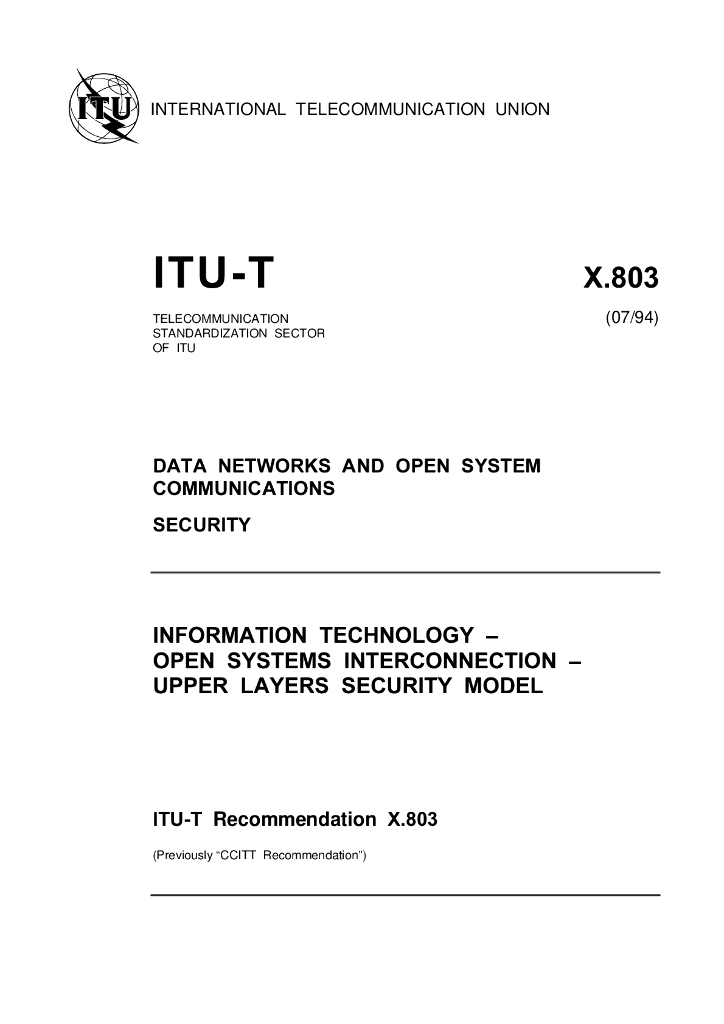ITU-T X.803-1994 信息技术 开放系统互连(OSI)高层安全模型