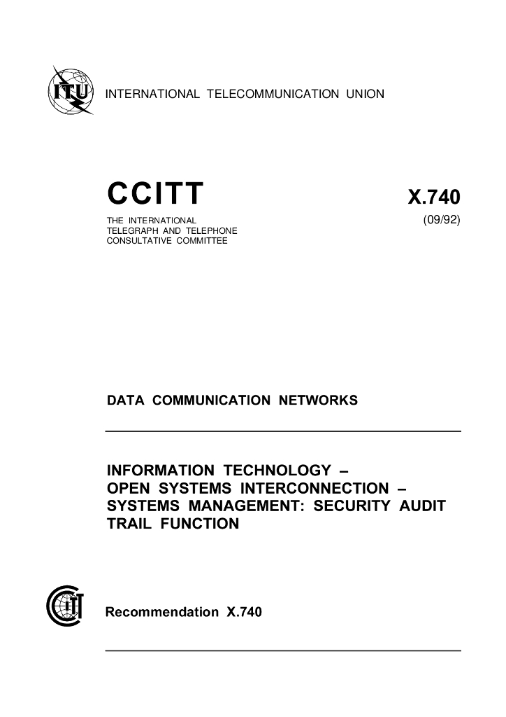 ITU-T X.740-1992 信息技术 开放系统互连(OSI)系统管理:安全检查跟踪功能