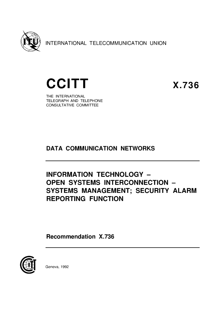 ITU-T X.736-1992 信息技术 开放系统互连 系统管理:安全告警报告功能