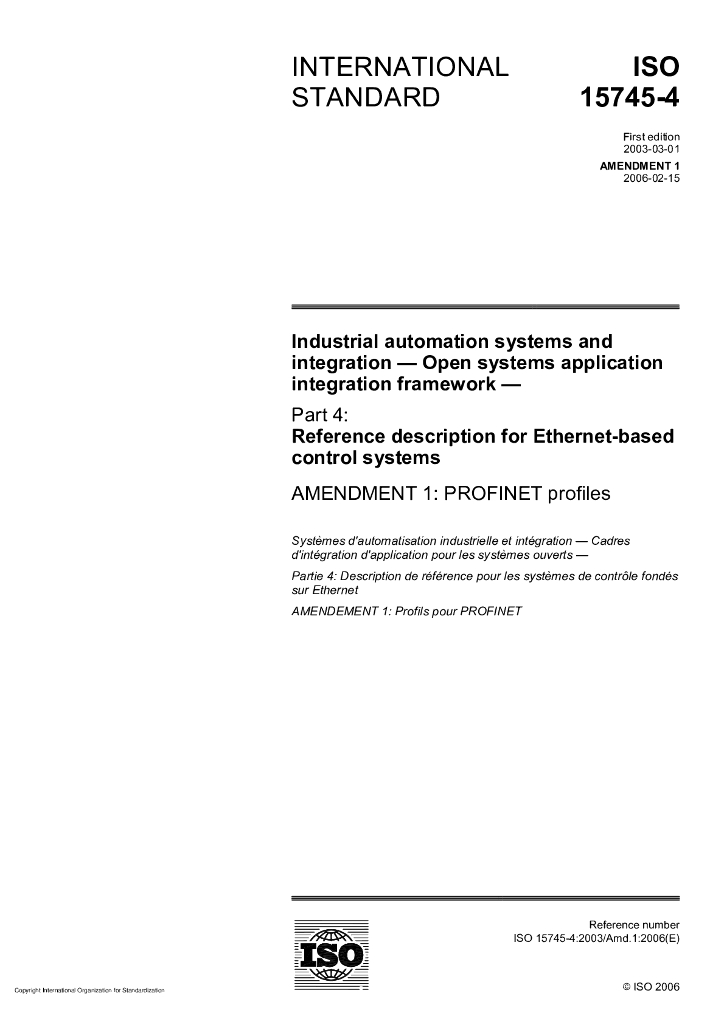 ISO 15745-4-2003/Amd 1-2006 工业自动化系统和集成 开放系统应用集成框架 修改单1:工业用以太网
