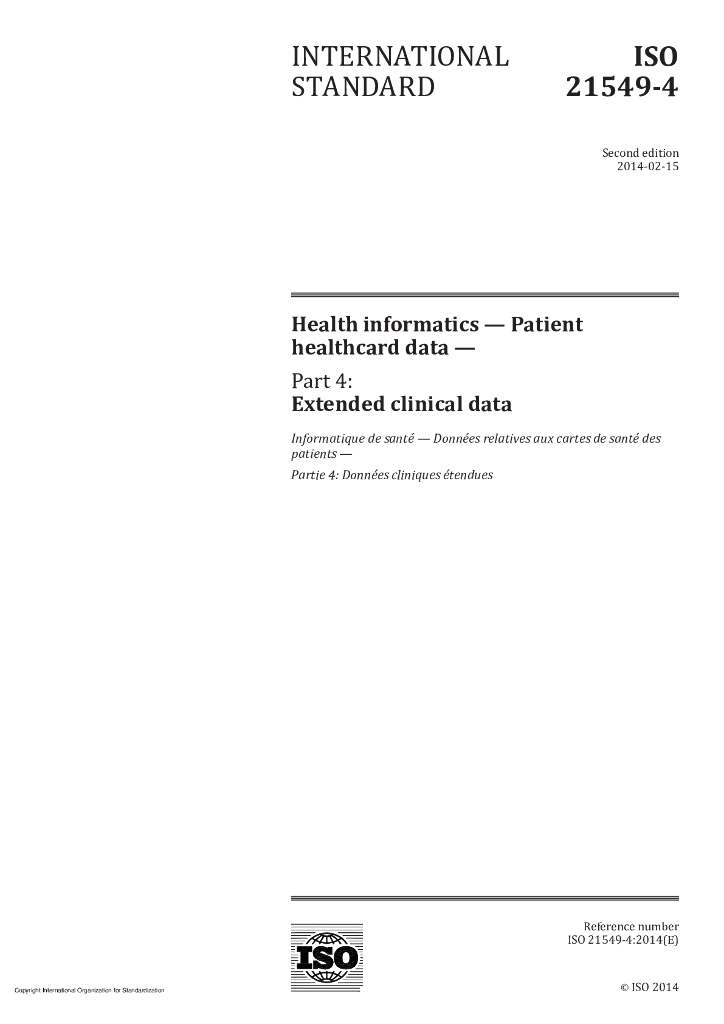 ISO 21549-4-2014 保健信息学 患者健康卡数据 第4部分：扩展临床数据