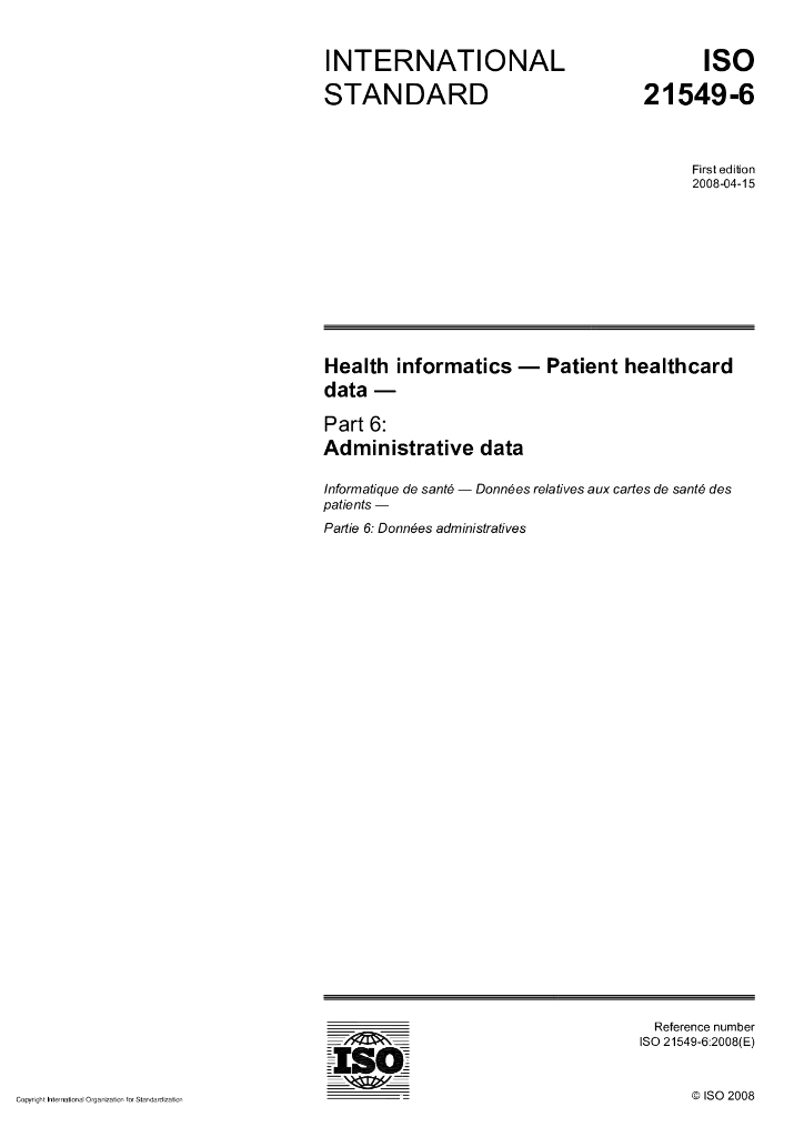 ISO 21549-6-2008 保健信息学 病员保健卡数据 第6部分：管理数据