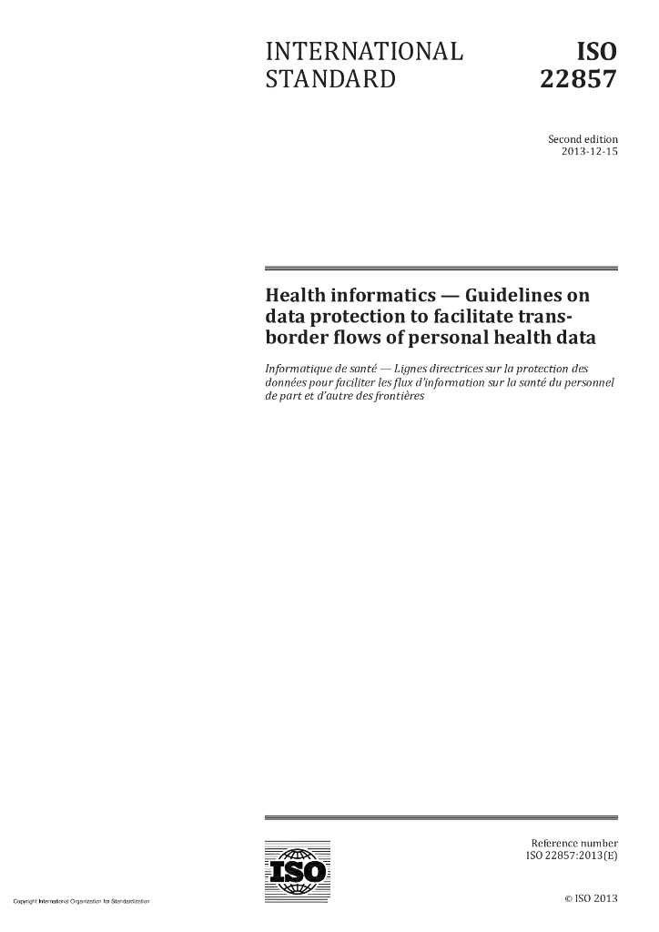 ISO 22857-2013 保健信息学 推动个人健康信息跨国流动的数据保护指南