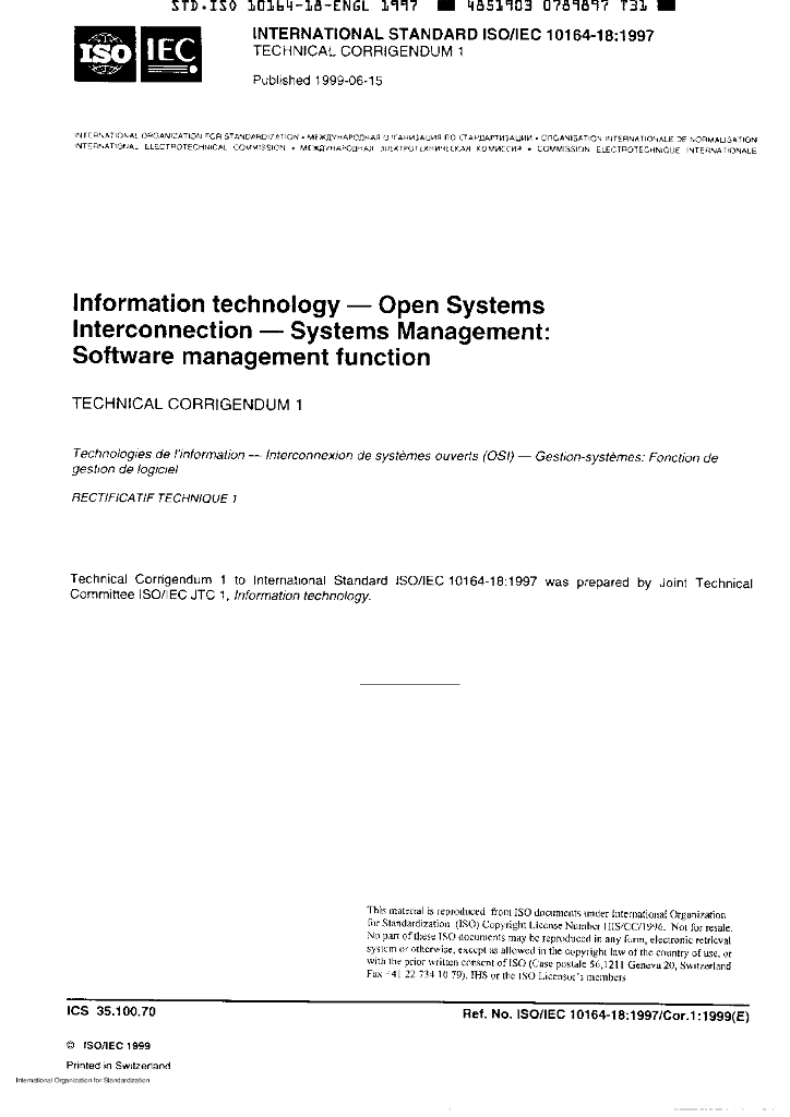 ISO/IEC 10164-18-1997/Cor 1-1999 勘误1:信息技术 开放式系统互连 系统管理:软件管理功能
