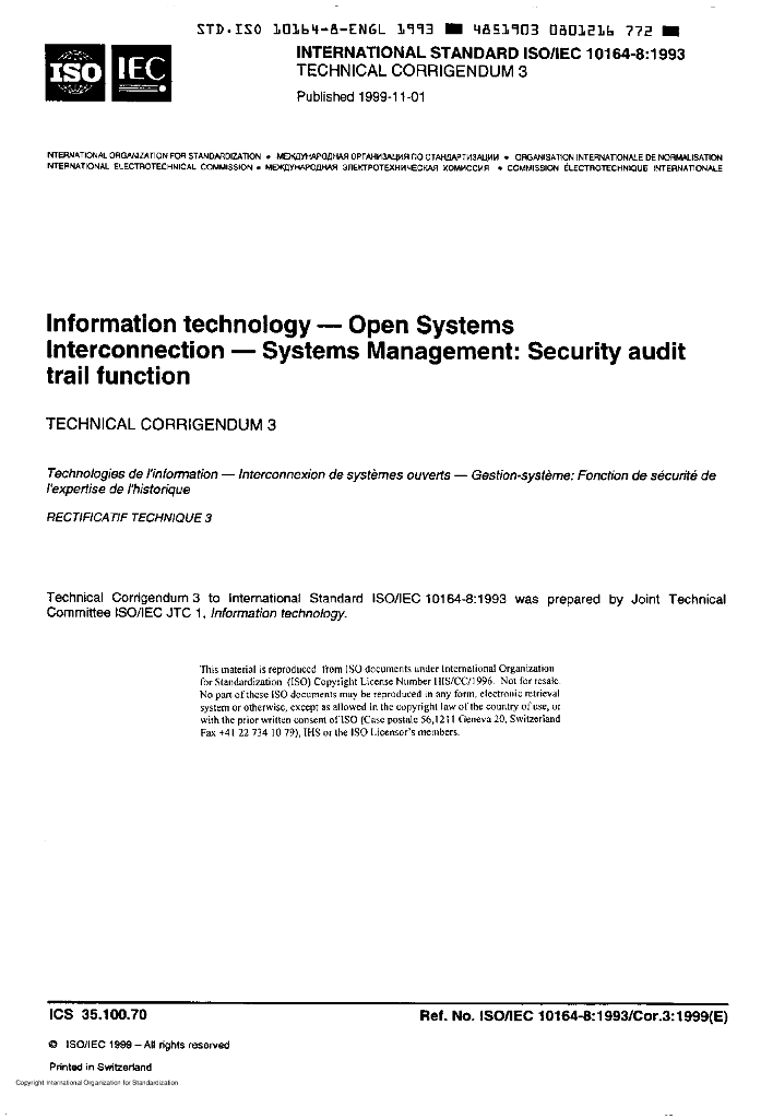 ISO/IEC 10164-8-1993 信息技术 开放式系统互连 系统管理 安全查计跟踪功能