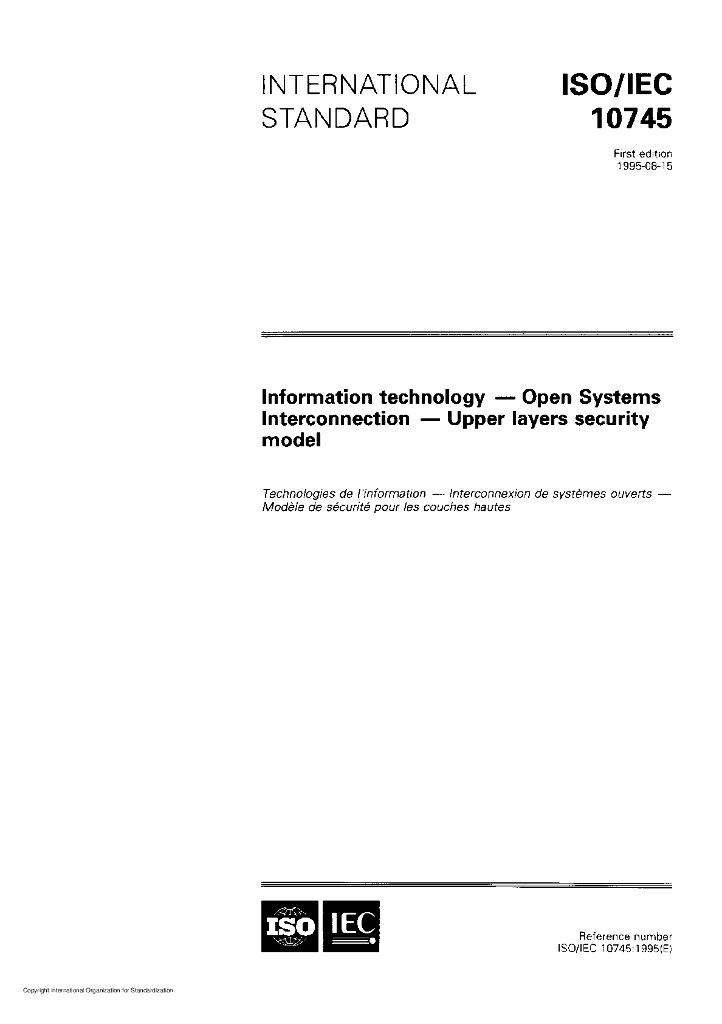 ISO/IEC 10745-1995 信息技术 开放系统互连 高层安全模型