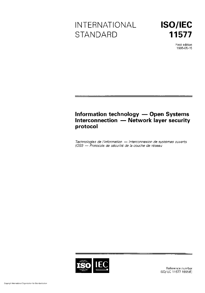 ISO/IEC 11577-1995 信息技术 开放系统互连 网络层安全协议