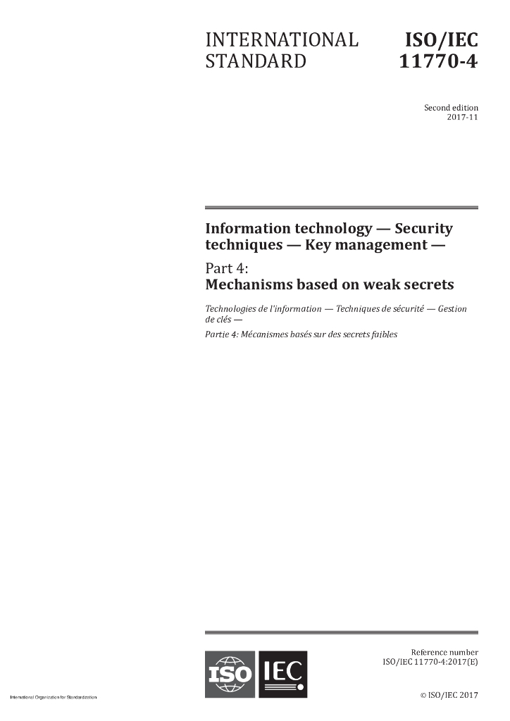 ISO/IEC 11770-4-2017 信息技术 安全技术 密钥管理 第4部分 弱机密机制