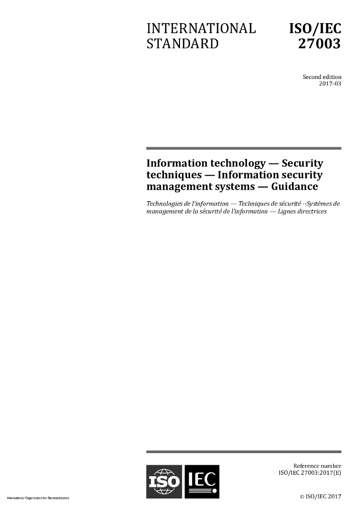ISO/IEC 27003-2017 信息技术 安全技术 信息安全管理系统 准则