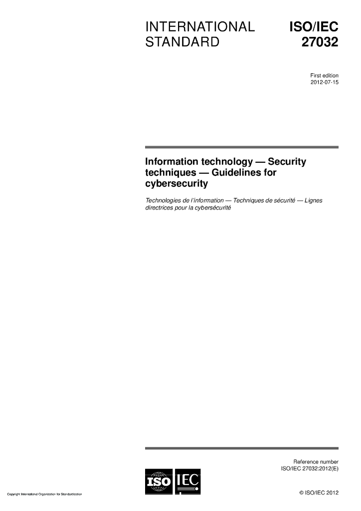 ISO/IEC 27032-2012 信息技术 安全技术 网络安全指南