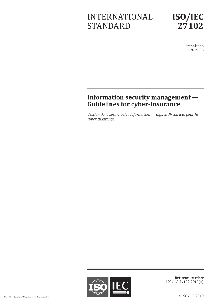 ISO/IEC 27102-2019 信息安全管理 网络保险指南