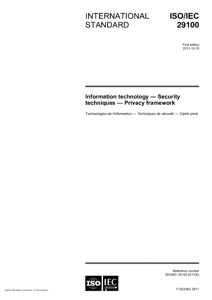 ISO/IEC 29100-2011 信息技术 安全技术 保密框架