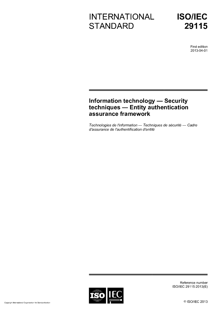 ISO/IEC 29115-2013 信息技术 安全技术 实体认证保证框架