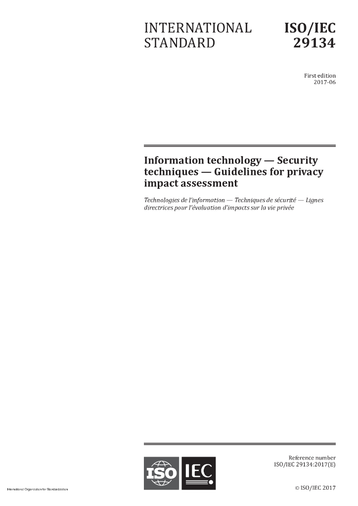 ISO/IEC 29134-2017 信息技术 安全技术 隐私影响评价准则