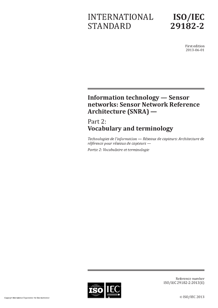 ISO/IEC 29182-1-2013 信息技术 传感器网络:传感器网络参考体系结构(SNRA)第1部分：概览和要求