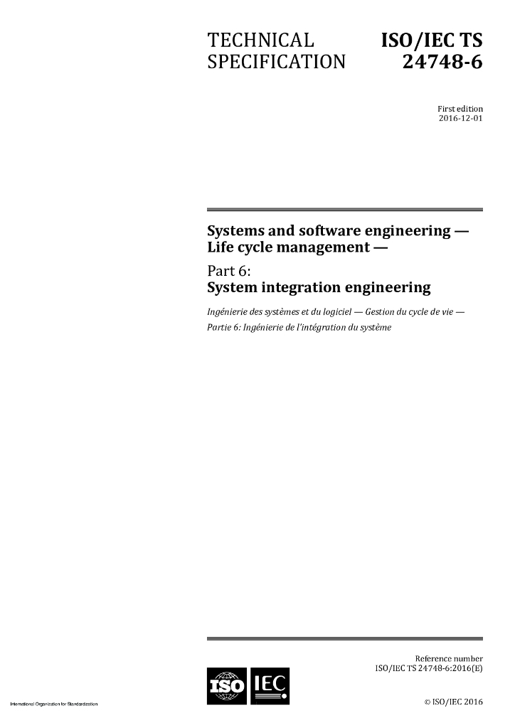 ISO/IEC TS 24748-6-2016 系统和软件工程 生命周期管理 第6部分：系统集成工程