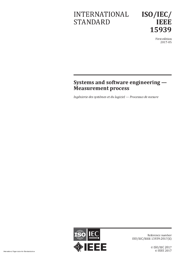ISO/IEC/IEEE 15939-2017 系统和软件工程 测量过程