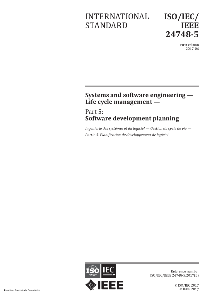 ISO/IEC/IEEE 24748-5-2017 系统和软件工程 生命周期管理 第5部分 软件开发计划