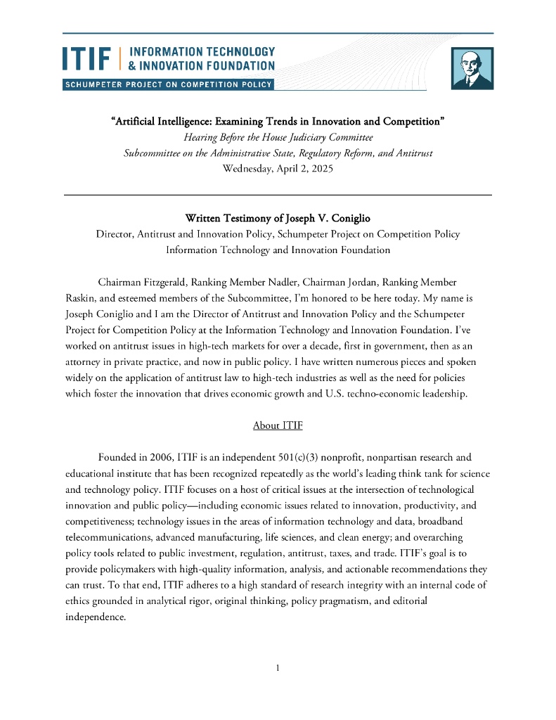 ITIF：2025年在众议院司法委员会关于<em>人工智能</em>创新和竞争趋势的证词报告（英文版） 海报