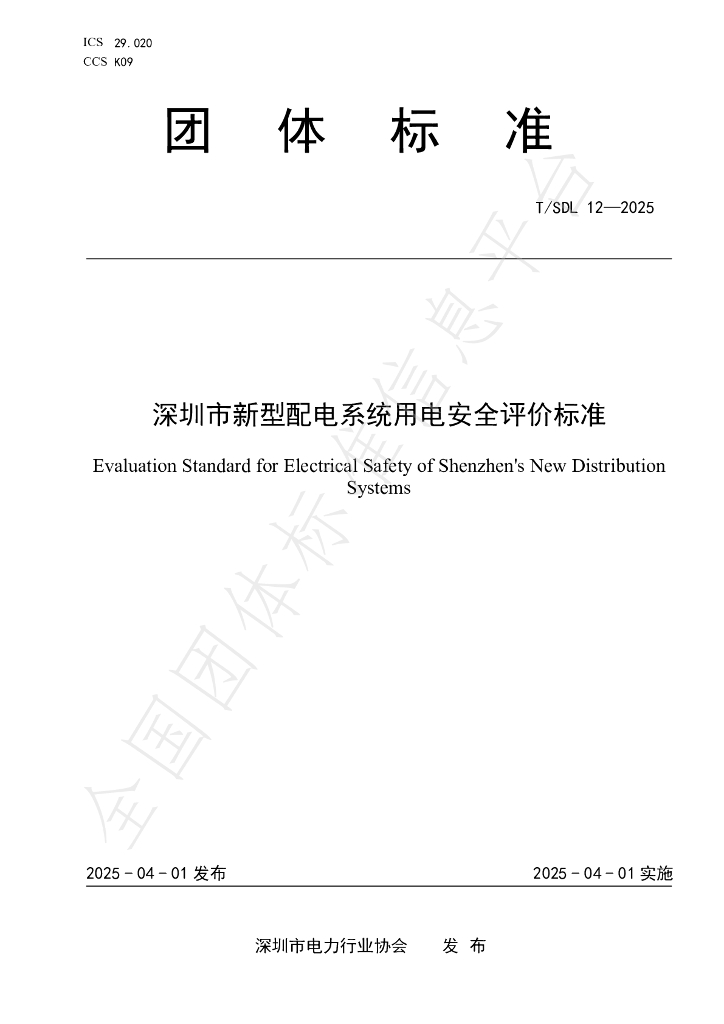 T/SDL 12-2025 深圳市新型配电系统用电安全评价标准