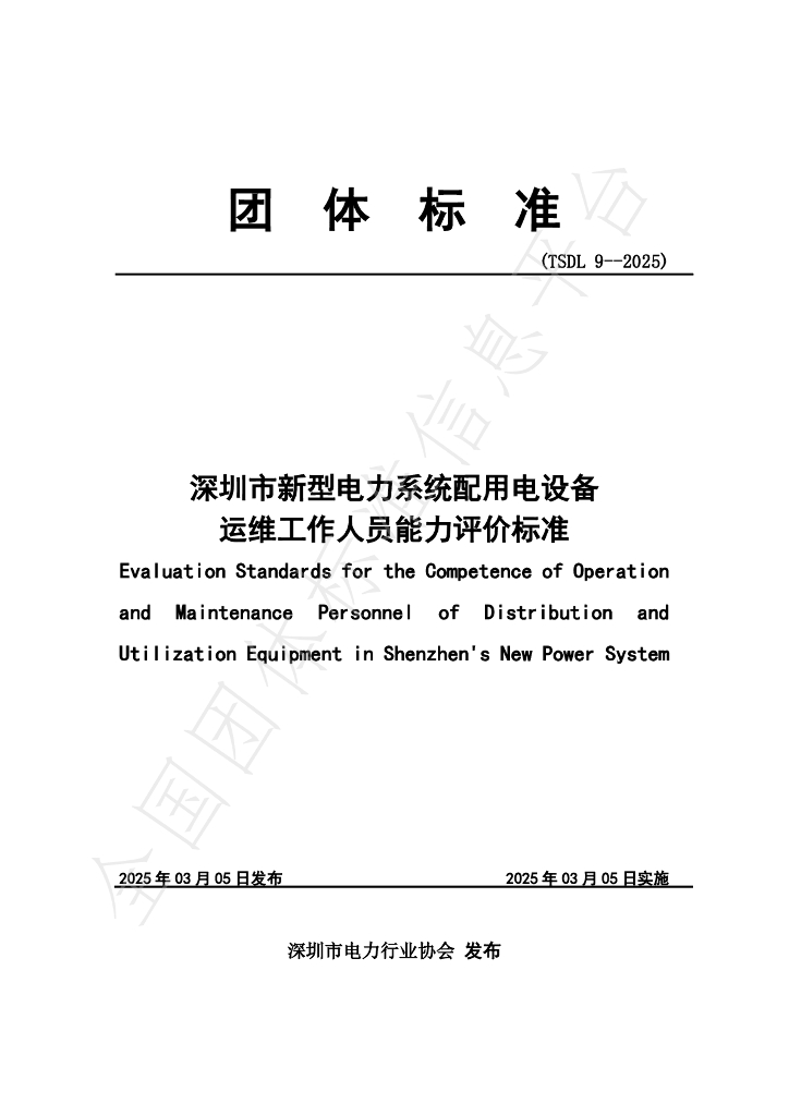 T/SDL 9-2025 深圳市新型电力系统配用电设备运维工作人员能力评价标准