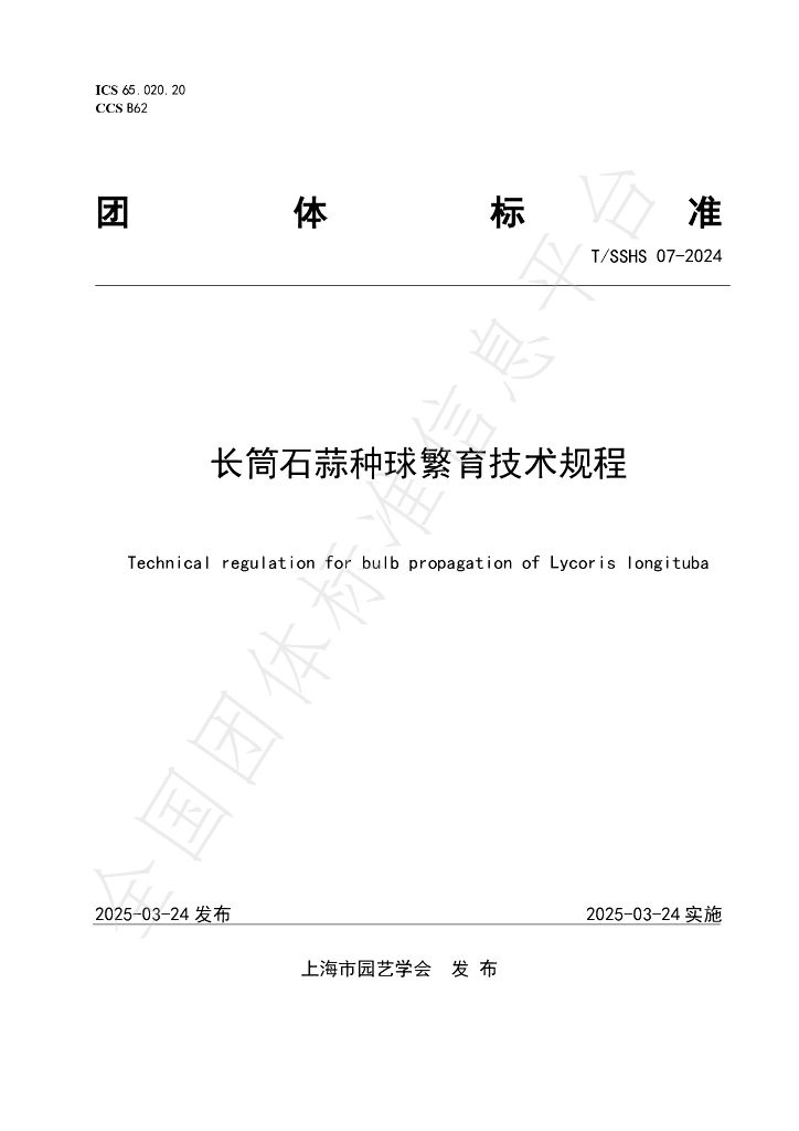 T/SSHS 07-2024 长筒石蒜种球繁育技术规程
