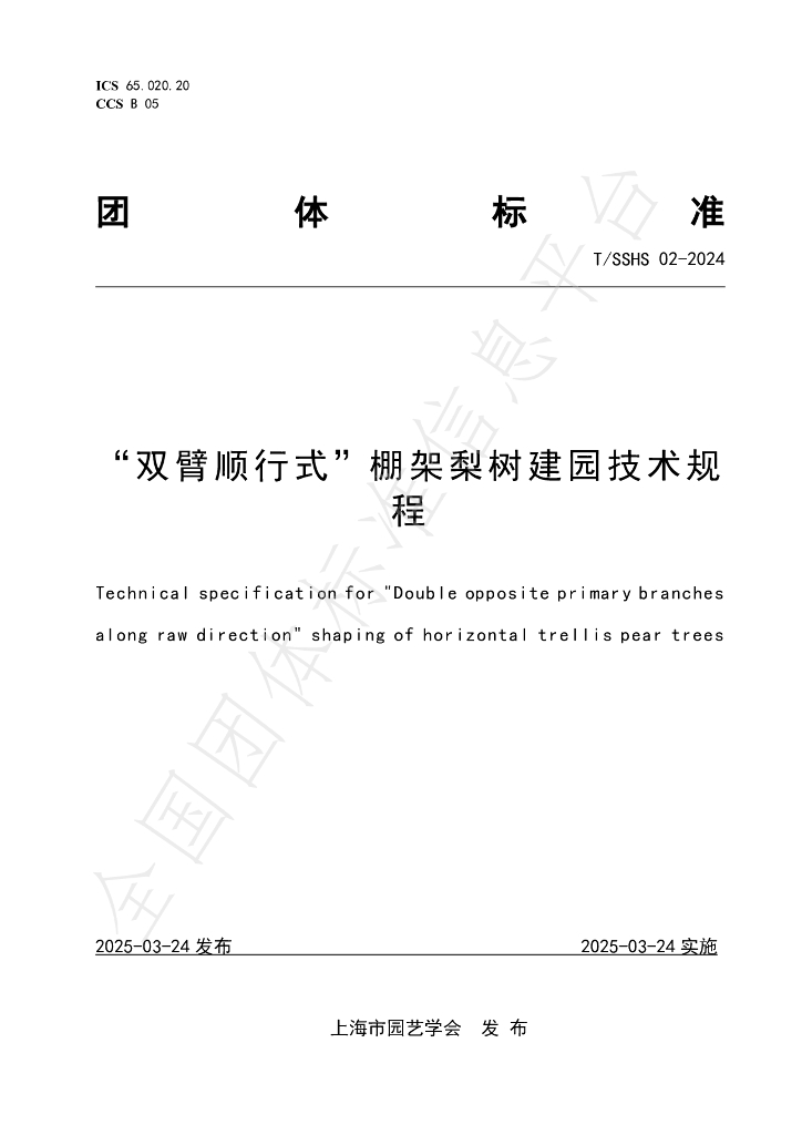 T/SSHS 02-2024“双臂顺行式”棚架梨树建园技术规程