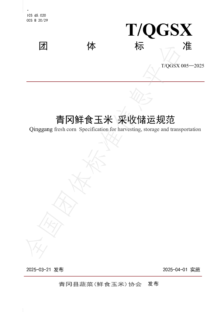 T/QGSX 005-2025 青冈鲜食玉米采收储运规范