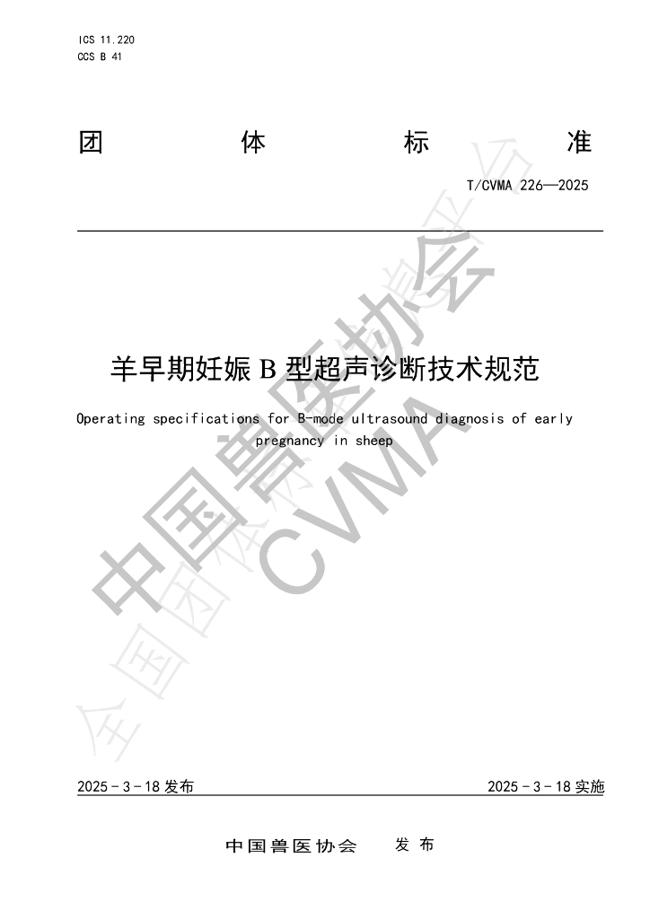 T/CVMA 226-2025 羊早期妊娠B型超声诊断技术规范