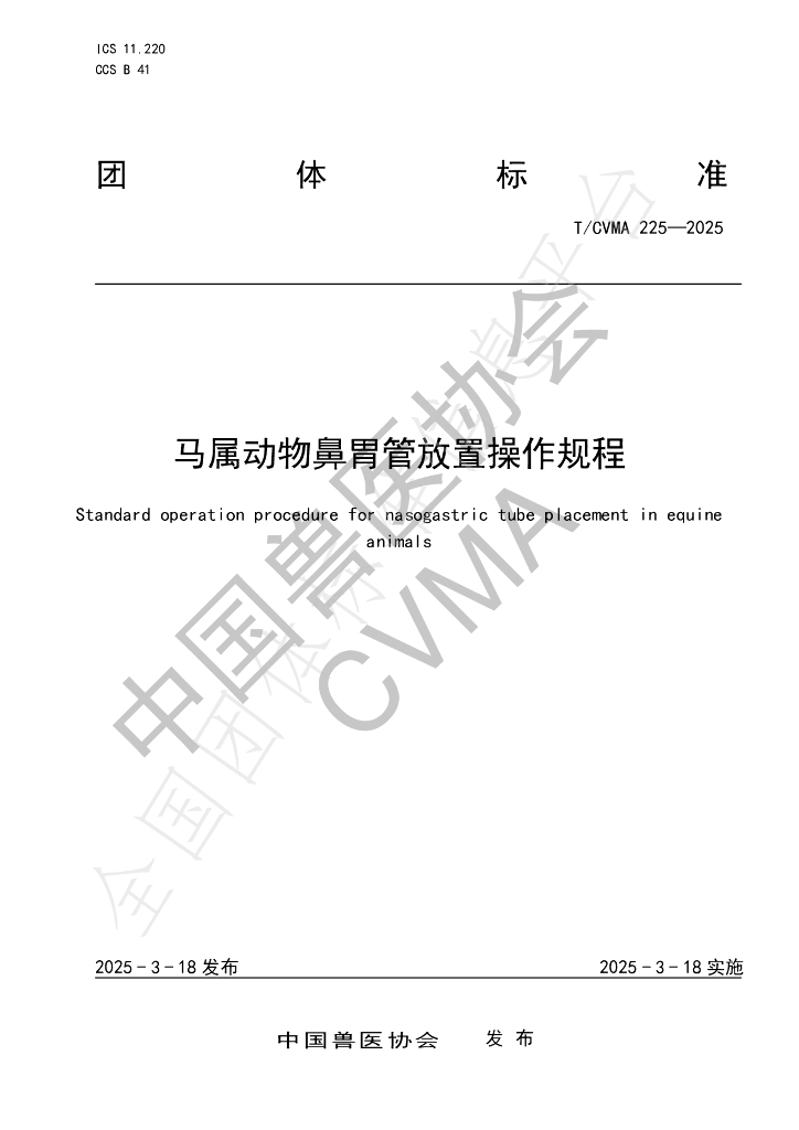 T/CVMA 225-2025 马属动物鼻胃管放置操作规程