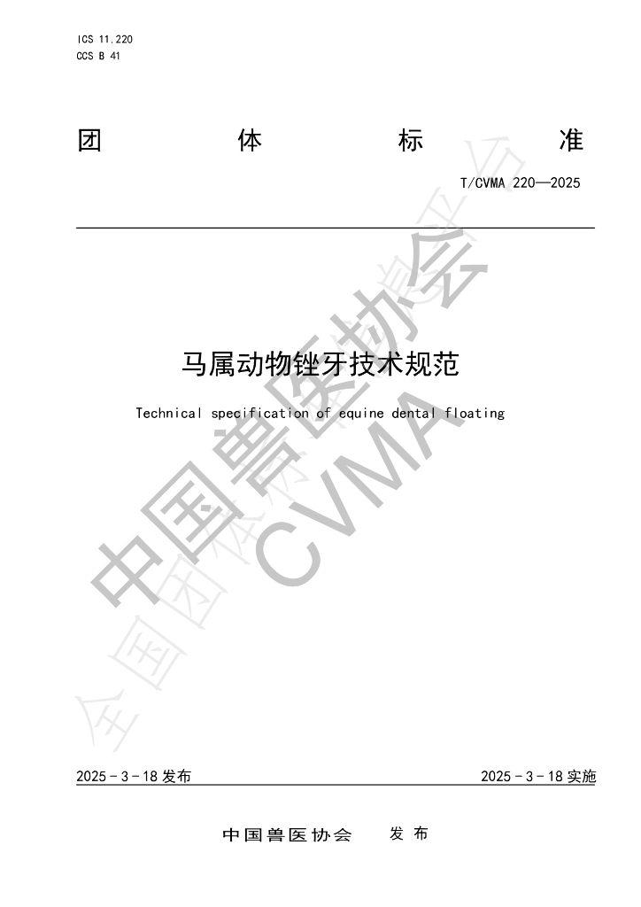 T/CVMA 220-2025 马属动物锉牙技术规范