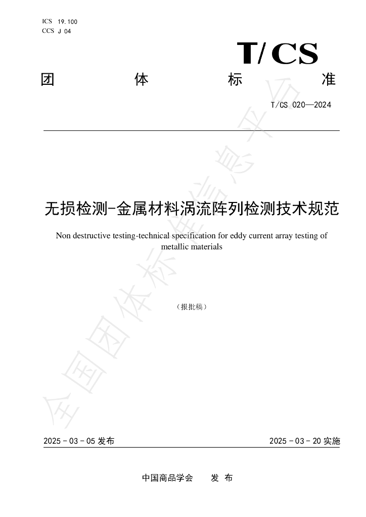 T/CS 020-2024 无损检测-金属材料涡流阵列检测技术规范