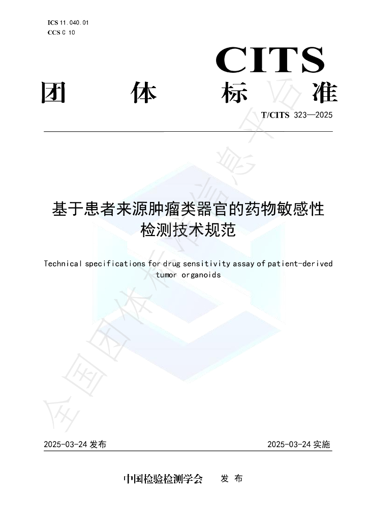 T/CITS 323-2025 基于患者来源肿瘤类器官的药物敏感性检测技术规范