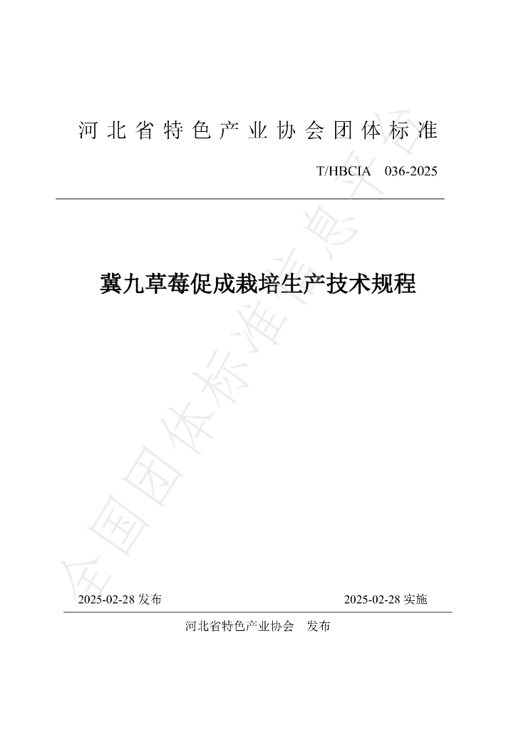 T/HBCIA 036-2025 冀九草莓促成栽培生产技术规程