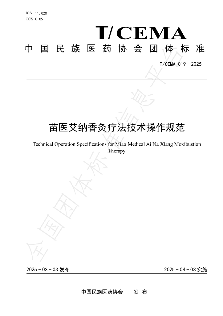 T/CEMA 019-2025 苗医艾纳香灸疗法技术操作规范