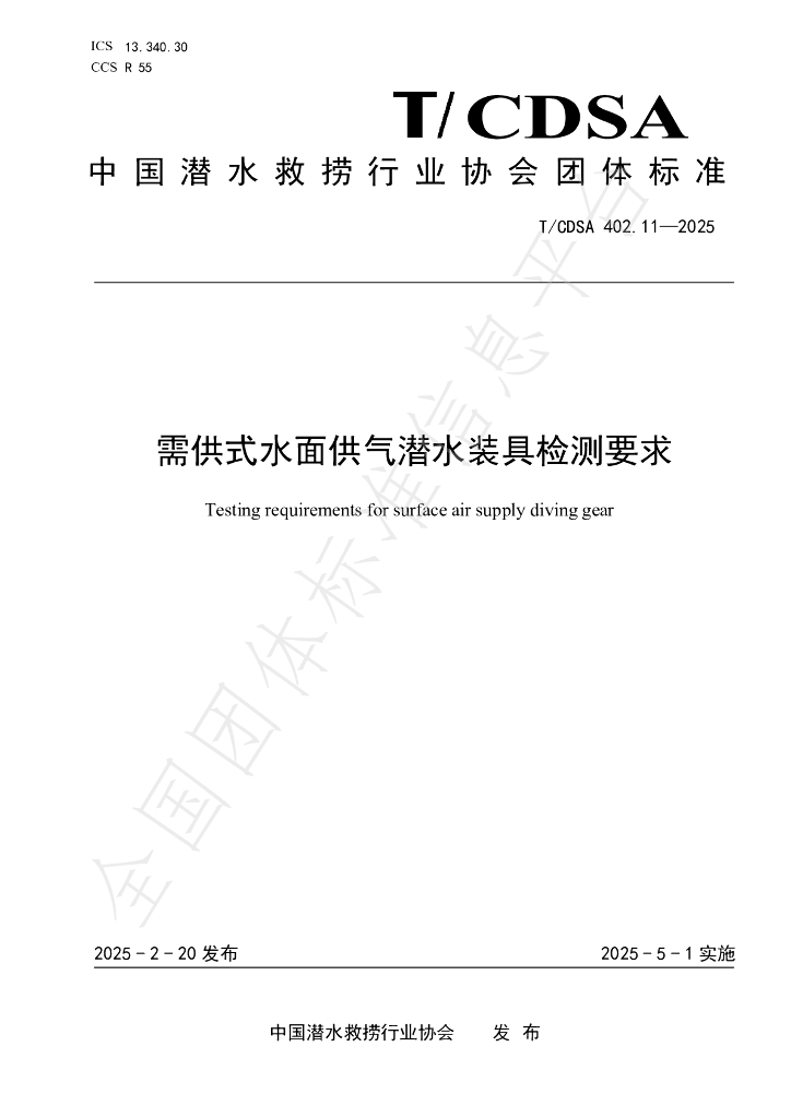 T/CDSA 402.11-2025 需供式水面供气潜水装具检测要求