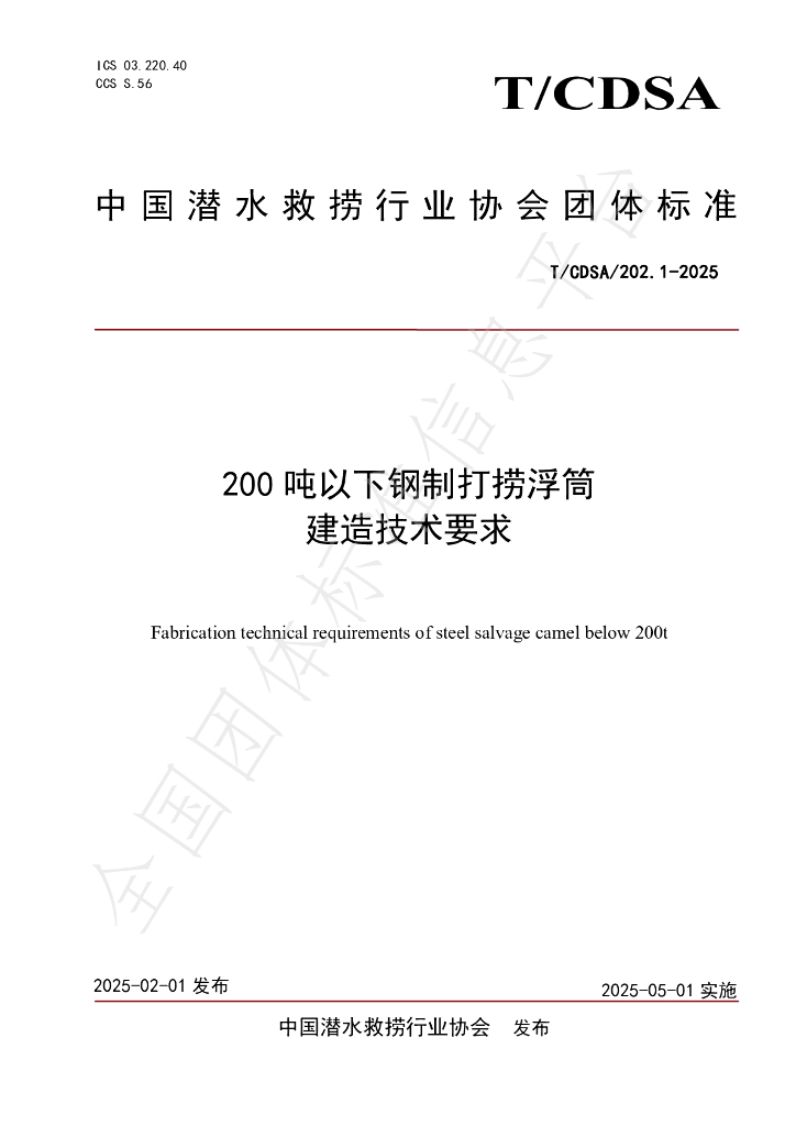 T/CDSA 202.1-2025 200T以下钢制打捞浮筒建造要求