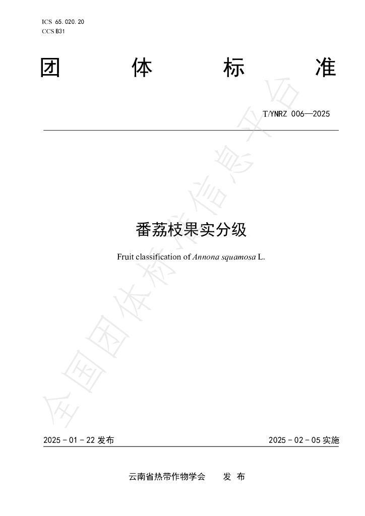 T/YNRZ 006-2025 番荔枝果实分级