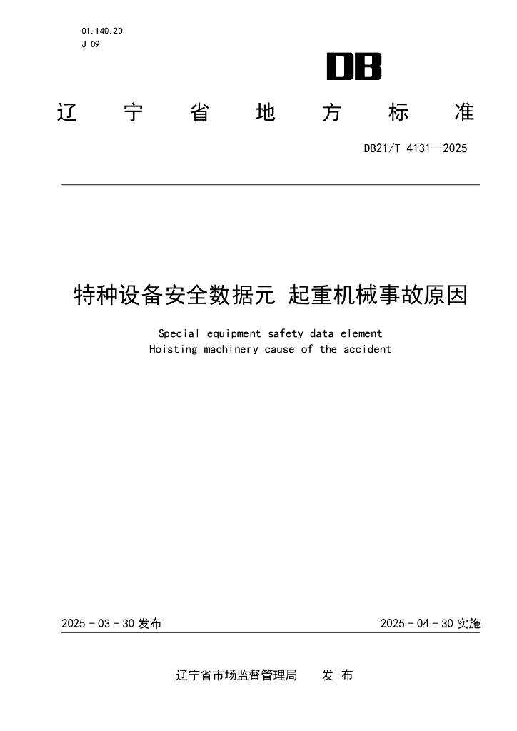 DB21/T 4131-2025 特种设备安全数据元 起重机械事故原因