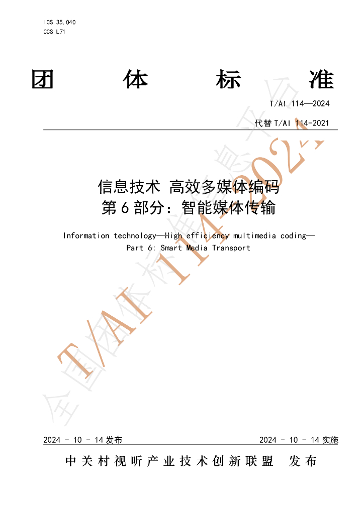 T/<em>AI</em> 114-2024 信息技术 高效多媒体编码 第6部分:智能媒体传输