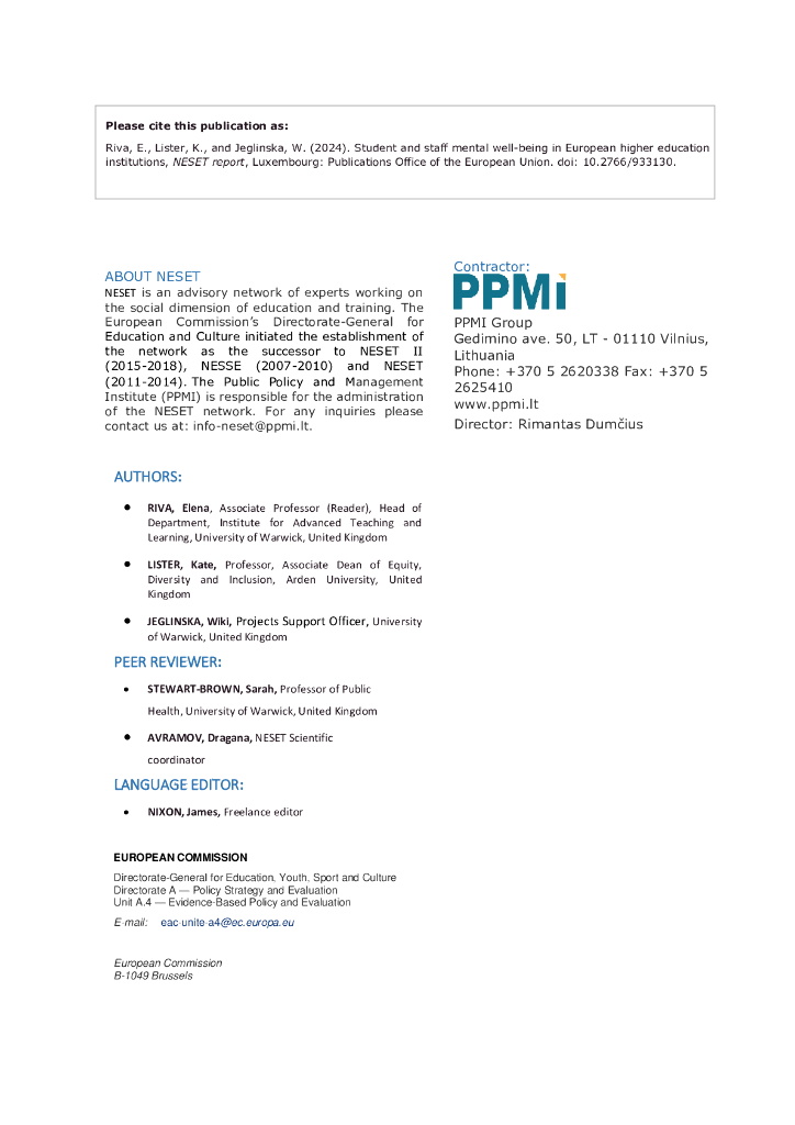 NESET：2024年欧洲高等教育机构中的学生和教职员工心理健康状况报告（英文版）_第2页