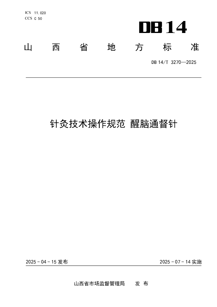 DB14/T 3270-2025 针灸技术操作规范 醒脑通督针法